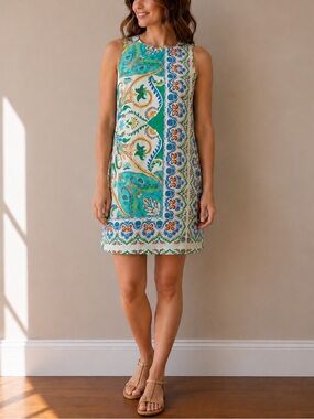 Colorful Mini Dress 6 European Greece Summer Vacation Paisley Dress w/ Pockets